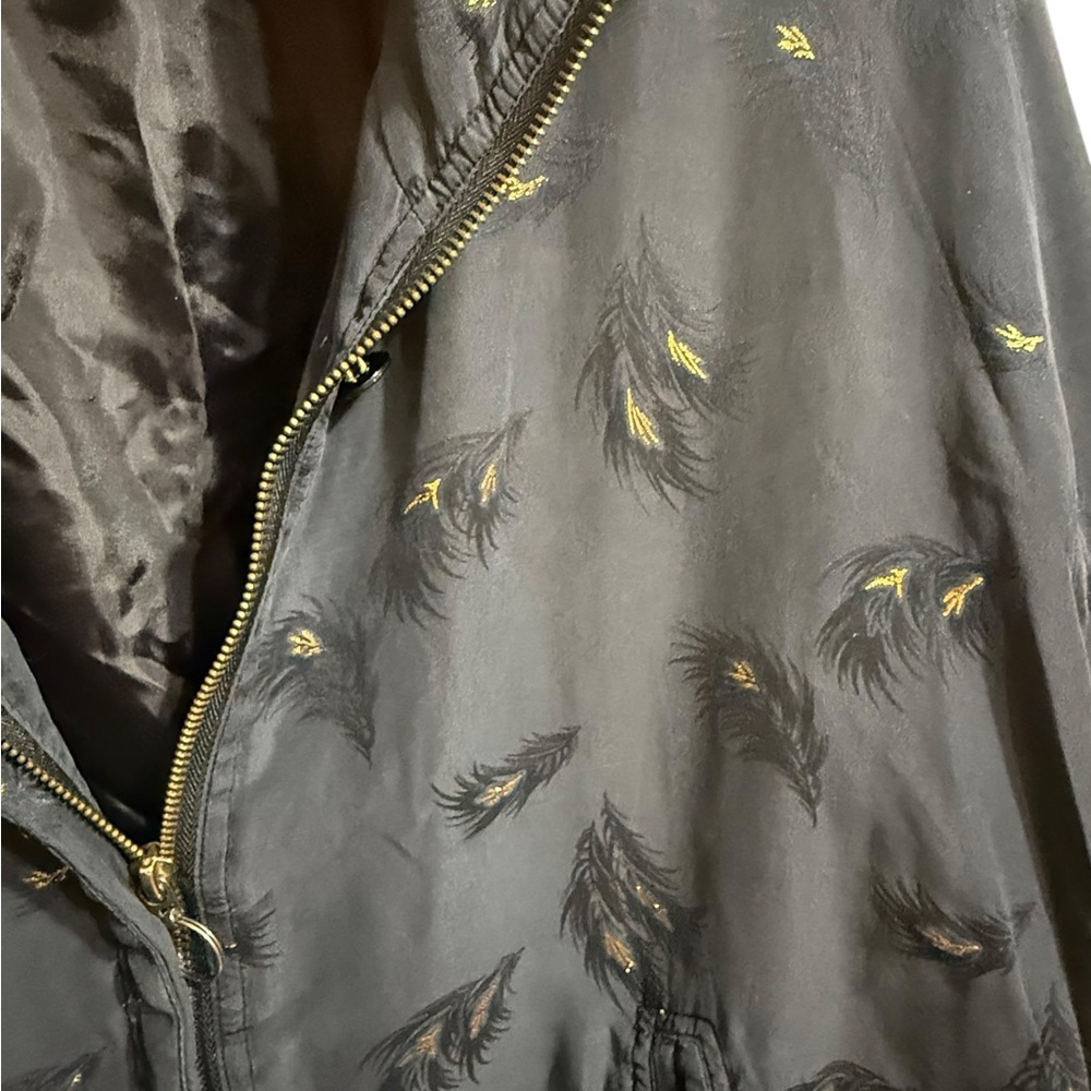 Vintage Mureli 100% Silk Feather-Print Jacket Black Bomber Style ’80s/’90s Sz L - Picture 13 of 15